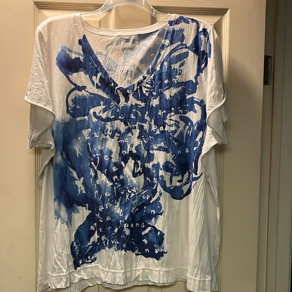 Calvin Klein Jeans blue printed top 60/40 cotton poly - Picture 1 of 6